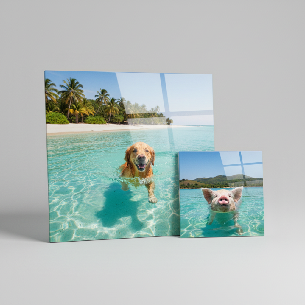 Modern custom metal artwork featuring a pet portrait on aluminum panel