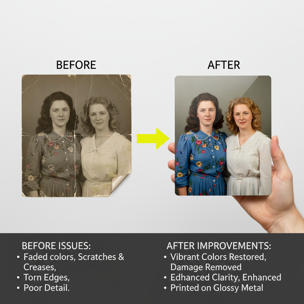 Complimentary Photo Restoration Service (with purchase) - Turn Your Photo into a Stunning Glossy Metal Print - YourWallStories