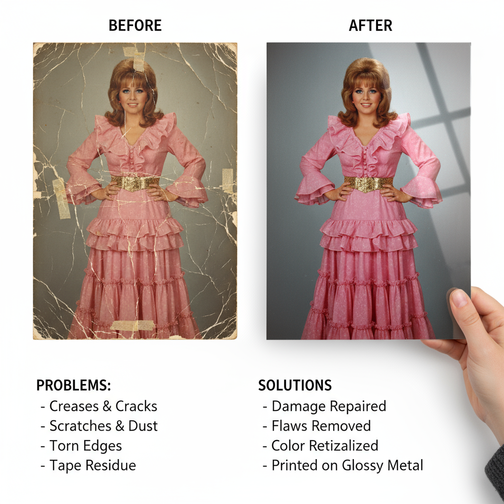 Complimentary Photo Restoration Service (with purchase) - Turn Your Photo into a Stunning Glossy Metal Print - YourWallStories
